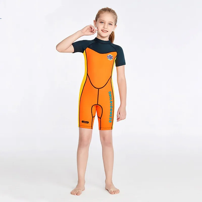 Children\'s 2MM Neoprene Wetsuit One-piece Long-sleeved Summer Diving Suit Sunscreen Cartoon Surfwear Swimsuit For Girls Swimwear