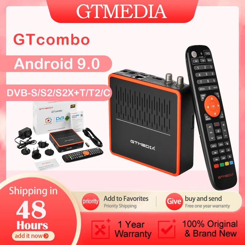 Odbiornik satelitarny GTMEDIA GT COMBO Android Box 4K 8K HD 4:2:2 Android 9.0+DVB-S2X/T2/C Obsługa CCAM/M3U Kino Domowe