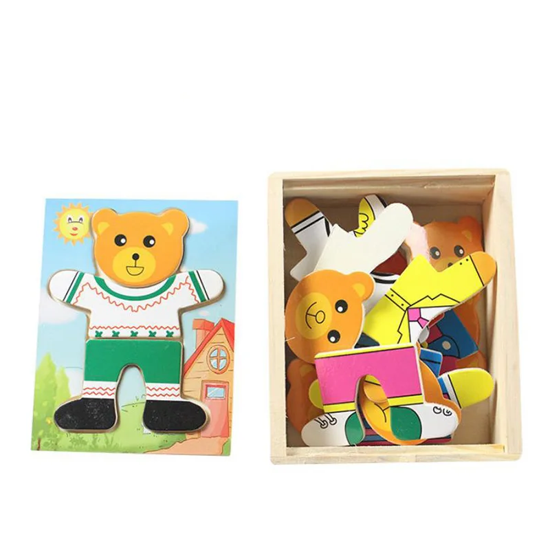 Lovely 3D Magnetic Puzzle Jigsaw Wooden Toys Cartoon Bear Family Puzzles Tangram Kids Educational Toy Children Boy Girl Toy