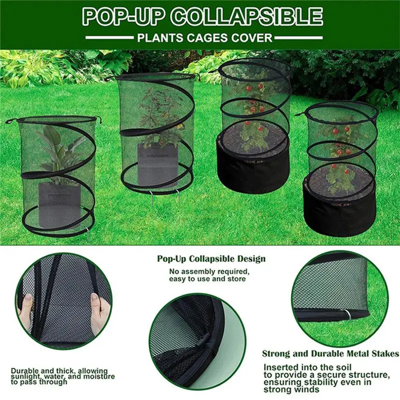 ABLK 4 Pack Popup Plant Covers Cage With Stakes For Outdoor Plants Net Garden Plant Protectors Mini Greenhouse Plant Protection