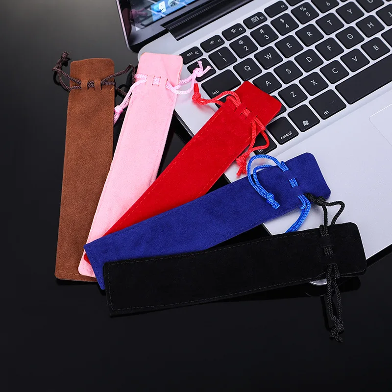 200Pcs Pen Gift Pouch 3.5*17cm Black Velvet Pen Bag Small Drawstring Bag Velvet Gift Bags Wholesale