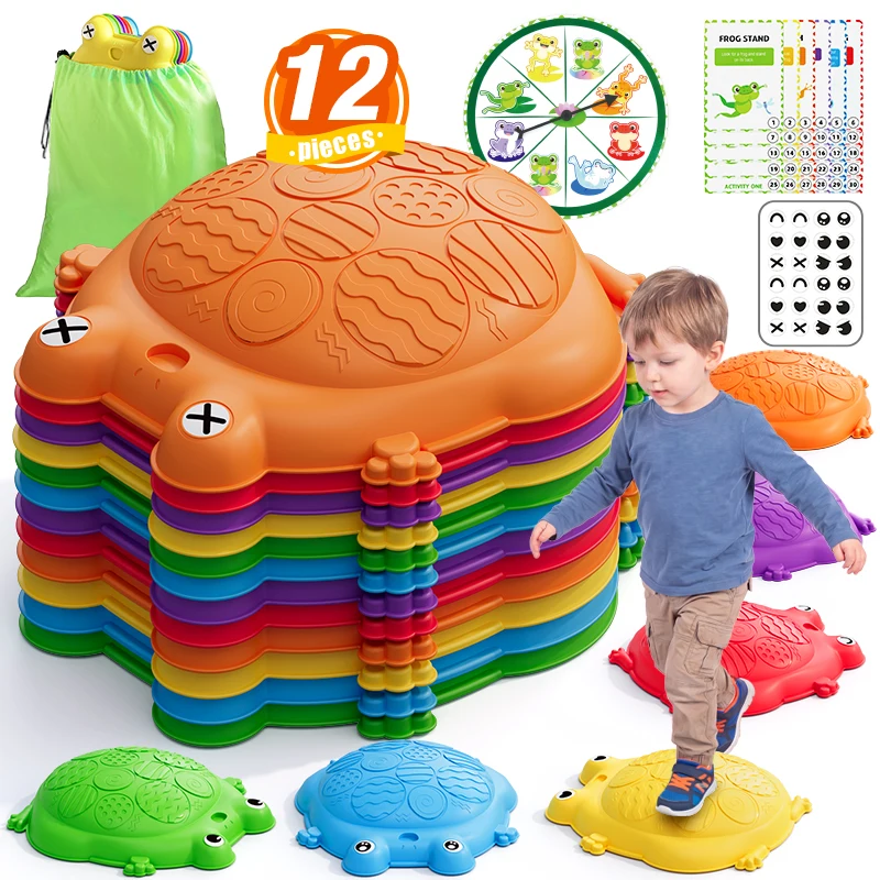 12pcs Kids Balance Stepping Stones Set, Multicolor Plastic Balance Blocks, for Coordination, Gross Motor Skills Development, with Indoor/Outdoor Fitness Obstacle Course for Children Ages 3-12 Birthday Halloween Christmas Gift