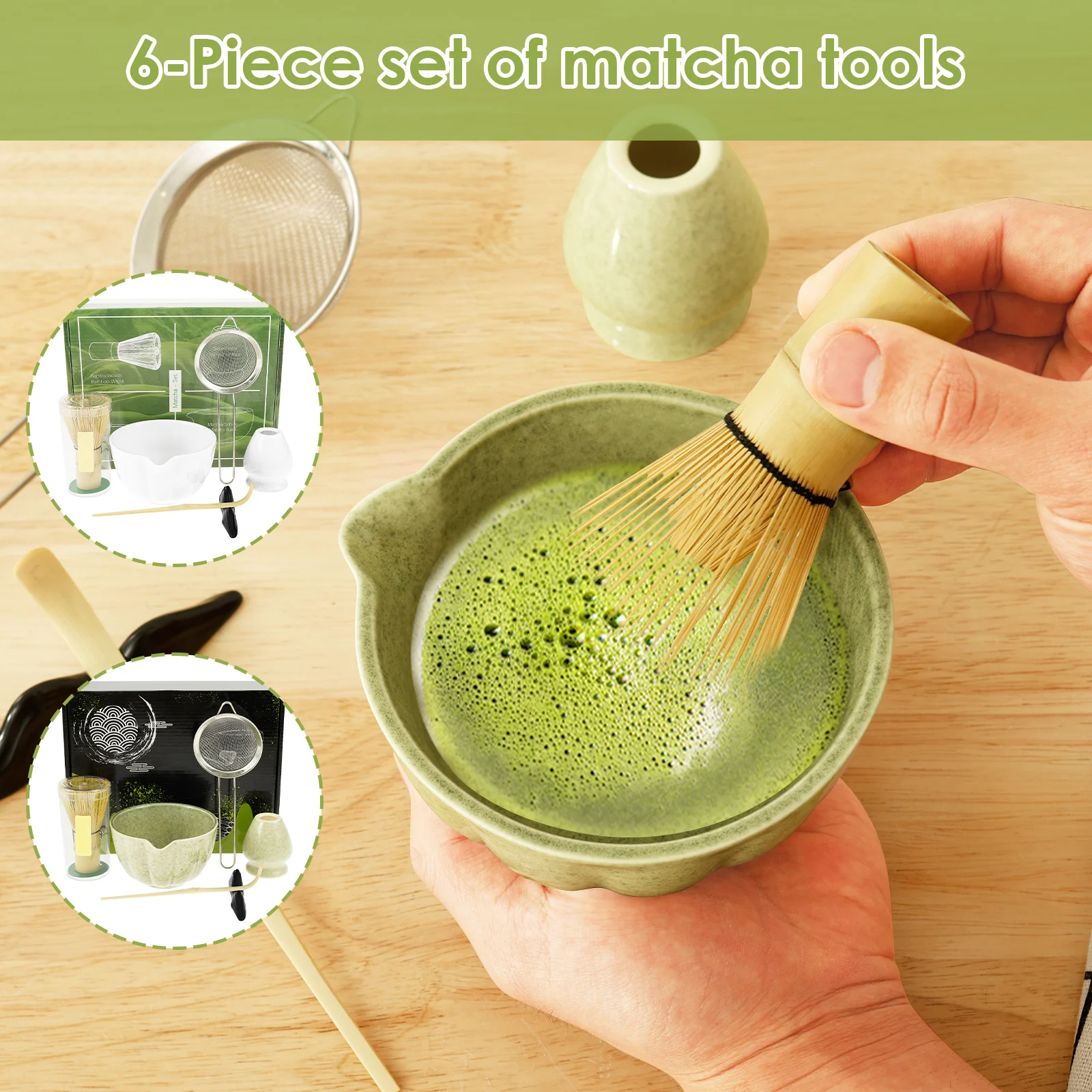 

6 Pcs Matcha Set Exquisite Matcha Tea Kit Includes Ceramic Whisk Holder Bowl Bamboo Matcha Whisk Scoop Sifter Versatile Tea