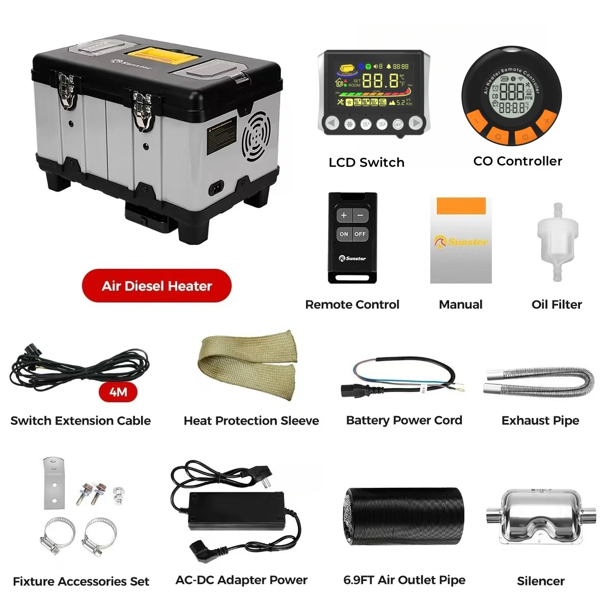 TB10pro 8KW 12/24/220V Diesel Extra Verwarming met CO Alarm Draagbare plateau Nachtverwarmer voor Auto RV Camper Tent Thuis Garage