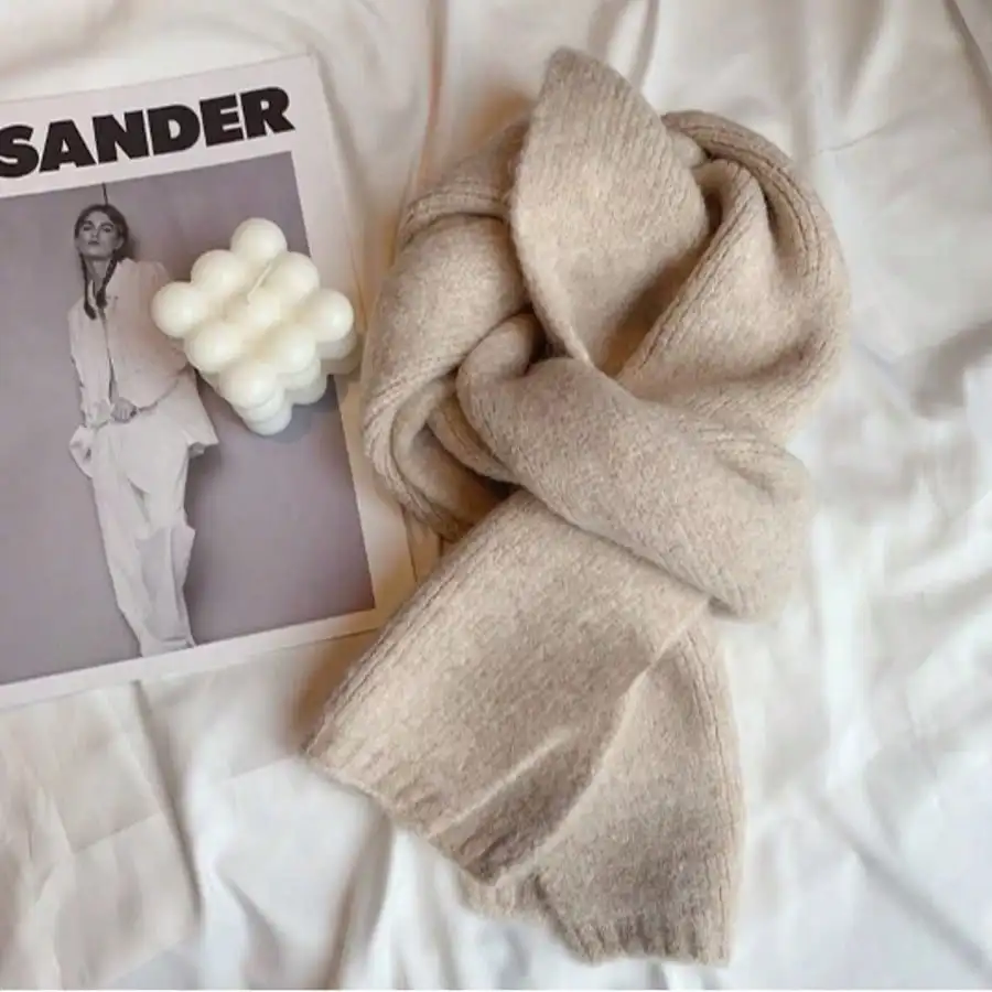 여성용 솔리드 울 숏 스카프, 부드럽고 피부 친화적인 다용도 니트 스카프 겨울용