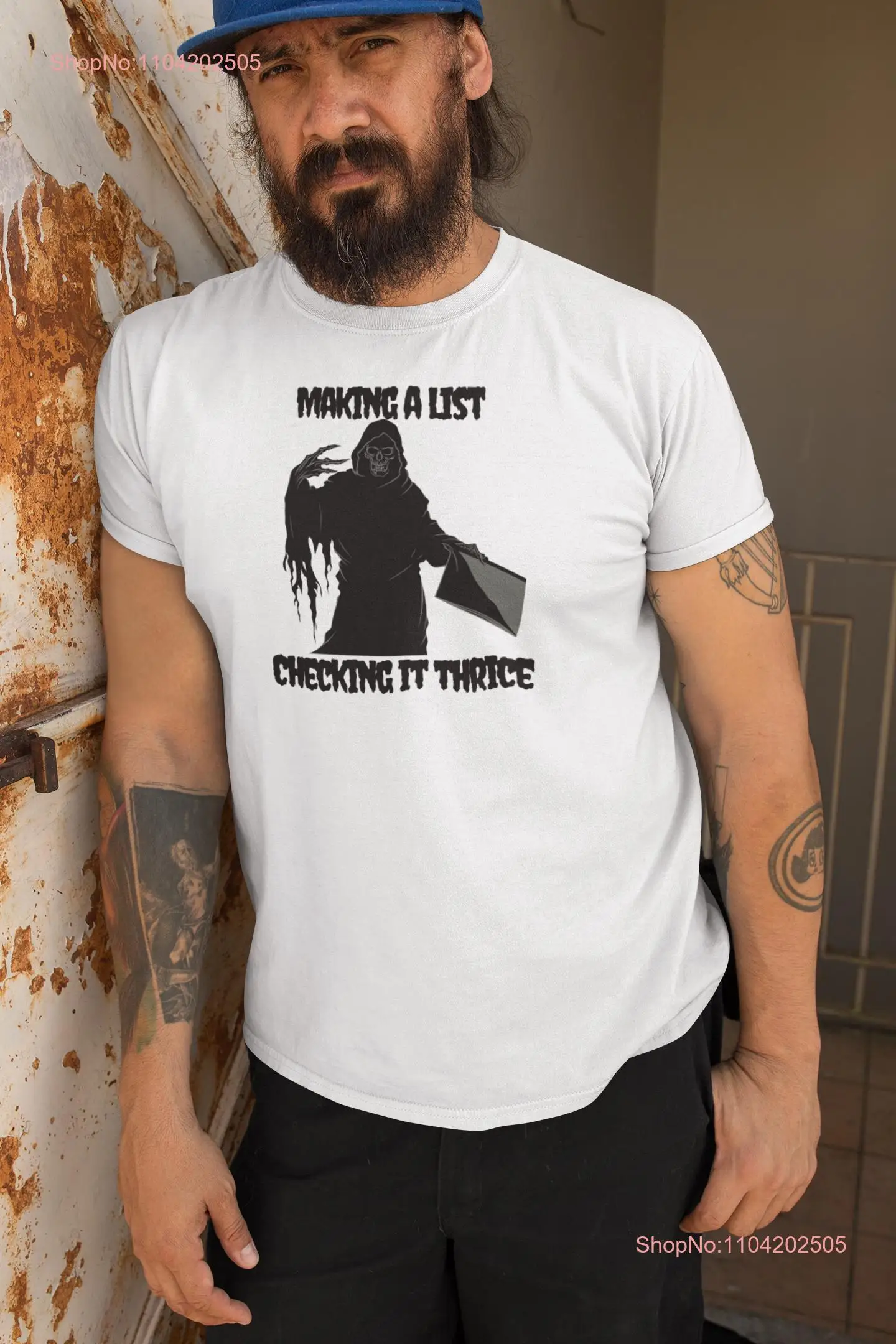 Making a list checking it thrice shirt Grim Reaper T Halloween Funny Christmas long or short sleeves