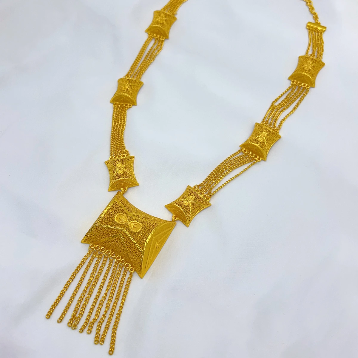 ANIID Dubai 24K Gold Farbe Lange Schmuck Sets Hochzeit Afrikanische Halskette Ohrringe Für Frauen Nigerianischen Indischen Braut Set Party geschenke – Detail 3