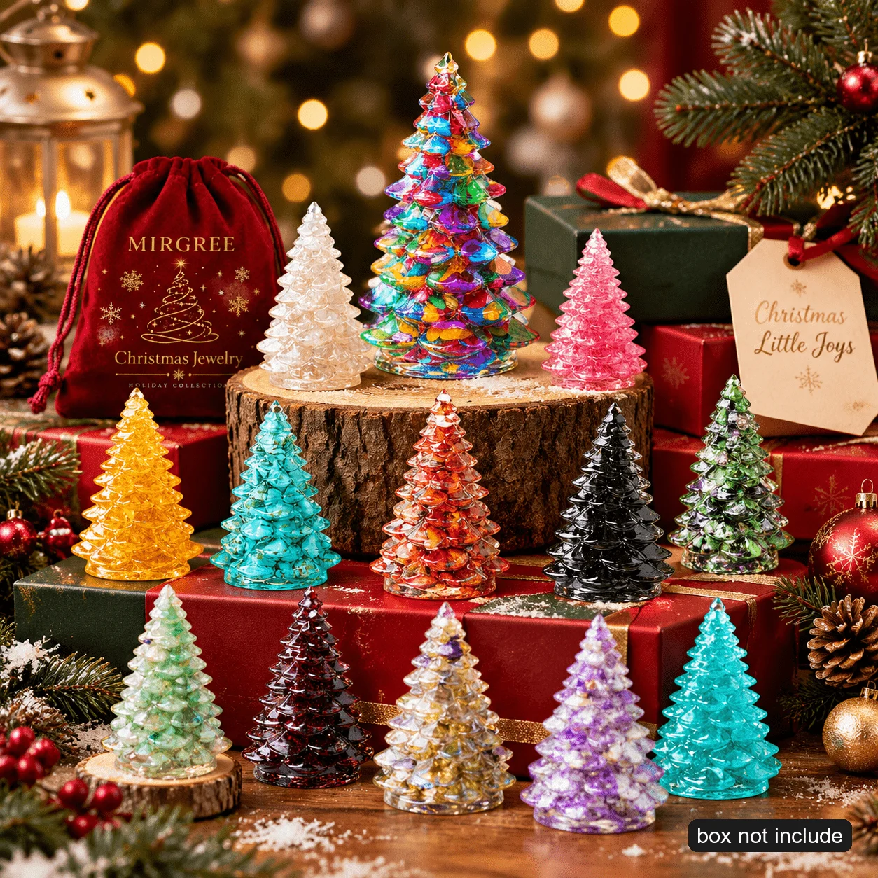 1PC Random Crystal Christmas Tree Figurine, Gemstone Chip Mini Tree Ornament, Holiday Desktop Decor Gift