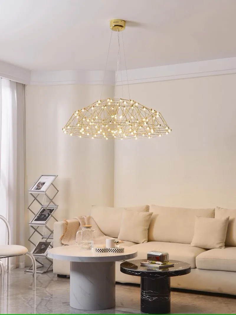 Stainless steel living room chandelier restaurant creative front desk villa light firefly light modern LED chandelier