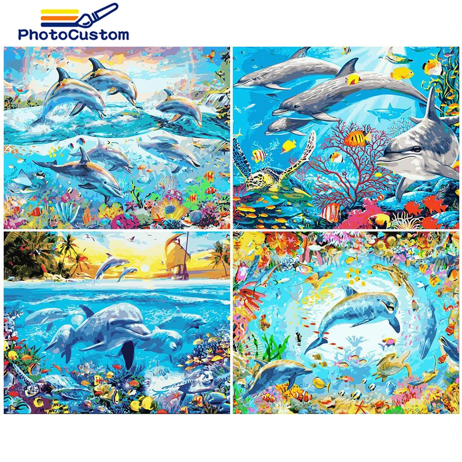 

PhotoCustom Scenery Paint By Number On Canvas Underwater World Acrylic Paint DIY Kits Handmade Picture Of Coloring By Number Dec