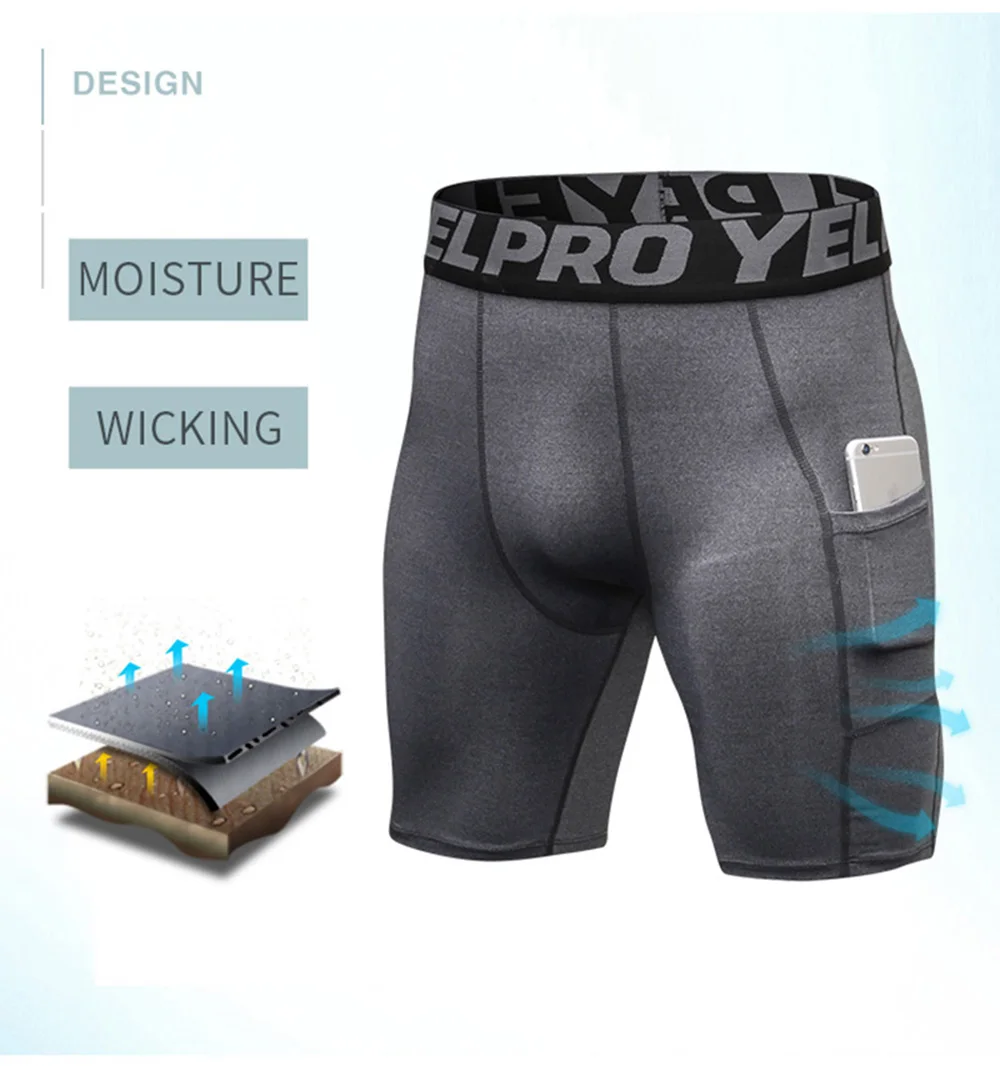 Sport-Shorts für Herren, Kompressions-Laufshorts mit Tasche, schnell trocknend, Workout, Fitnessstudio, Shorts, Fitness, Sport-Leggings für Herren – Detail 4