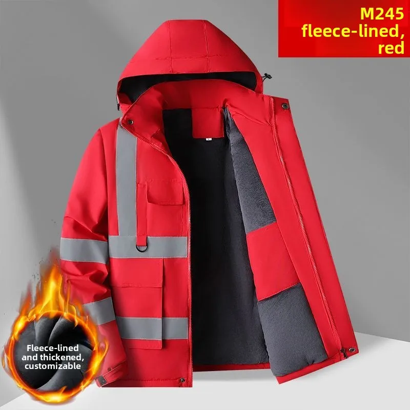 

New Winter Men's Work Jacket, Thermal Lined Reflective Multi-Pocket Coat, Custom Logo