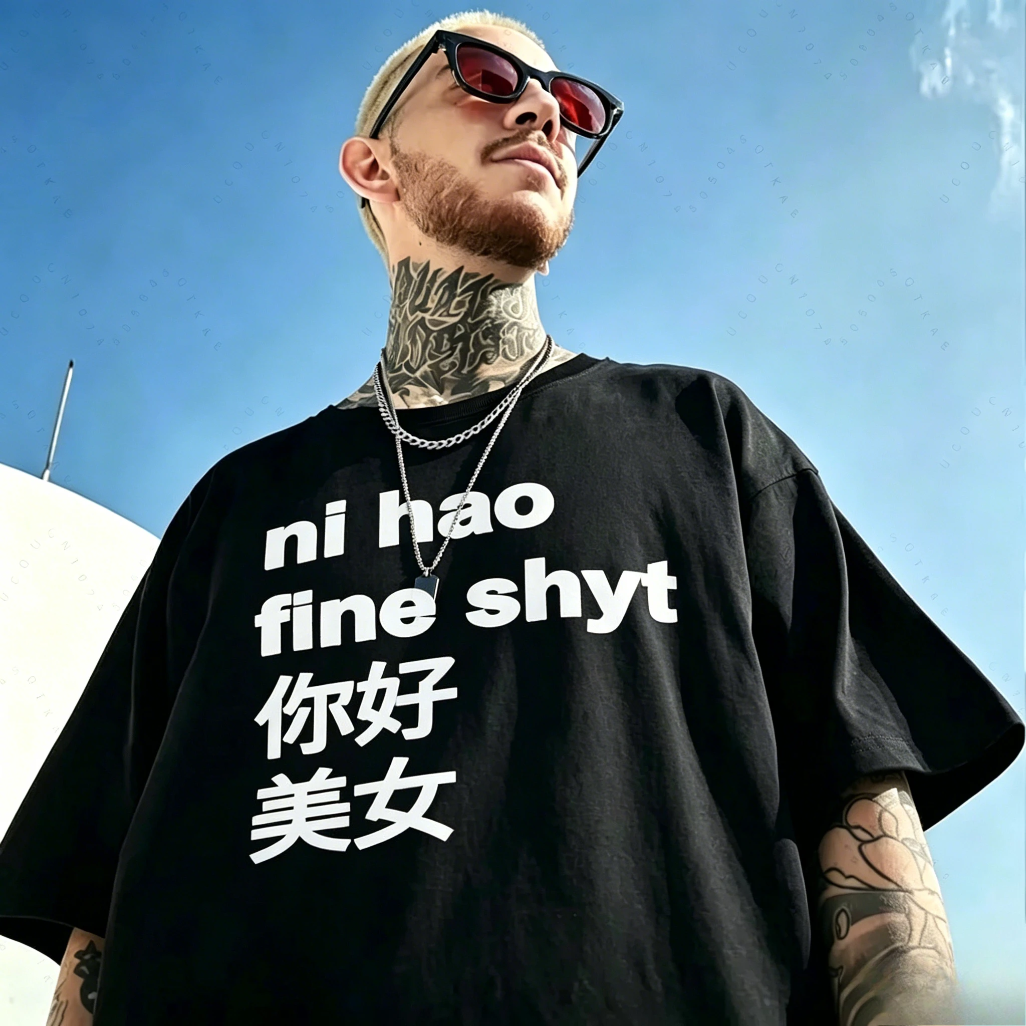 Creative Nihao Printed Y2K T-shirt Hip Hop Cozy​ Short Sleeve T-shirt Cool Tee Retro Streetwear Women Fashion Clothiing