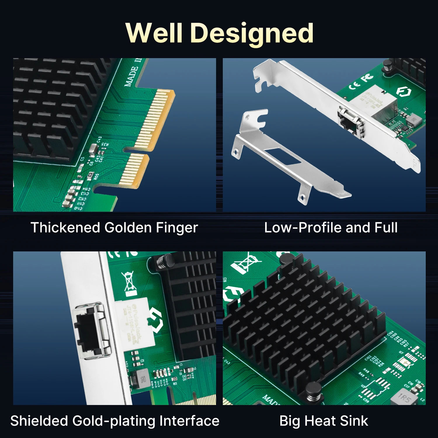 การ์ดเครือข่าย 10G ชิป AQC107 10Gbps RJ45 PCIe การ์ด 3.0 x4 10G/5G/2.5G/1G/100M อะแดปเตอร์อีเธอร์เน็ตหลายความเร็ว 5 ระดับสำหรับเซิร์ฟเวอร์/พีซี