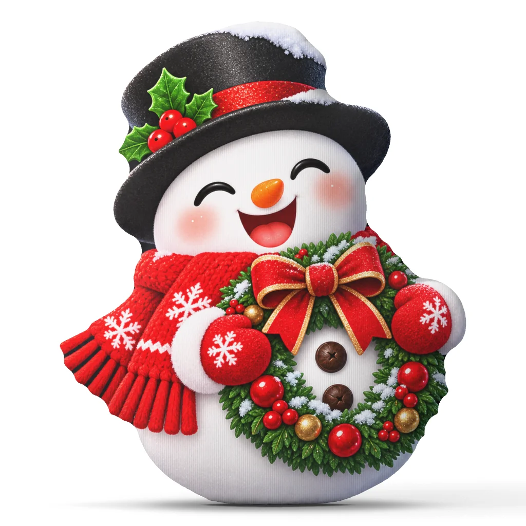 Smiling Snowman Holding Festive Christmas Shaped Pillow Cushion Irregular Stuffed Throw Pillows for Sofa Home Decoration Gift