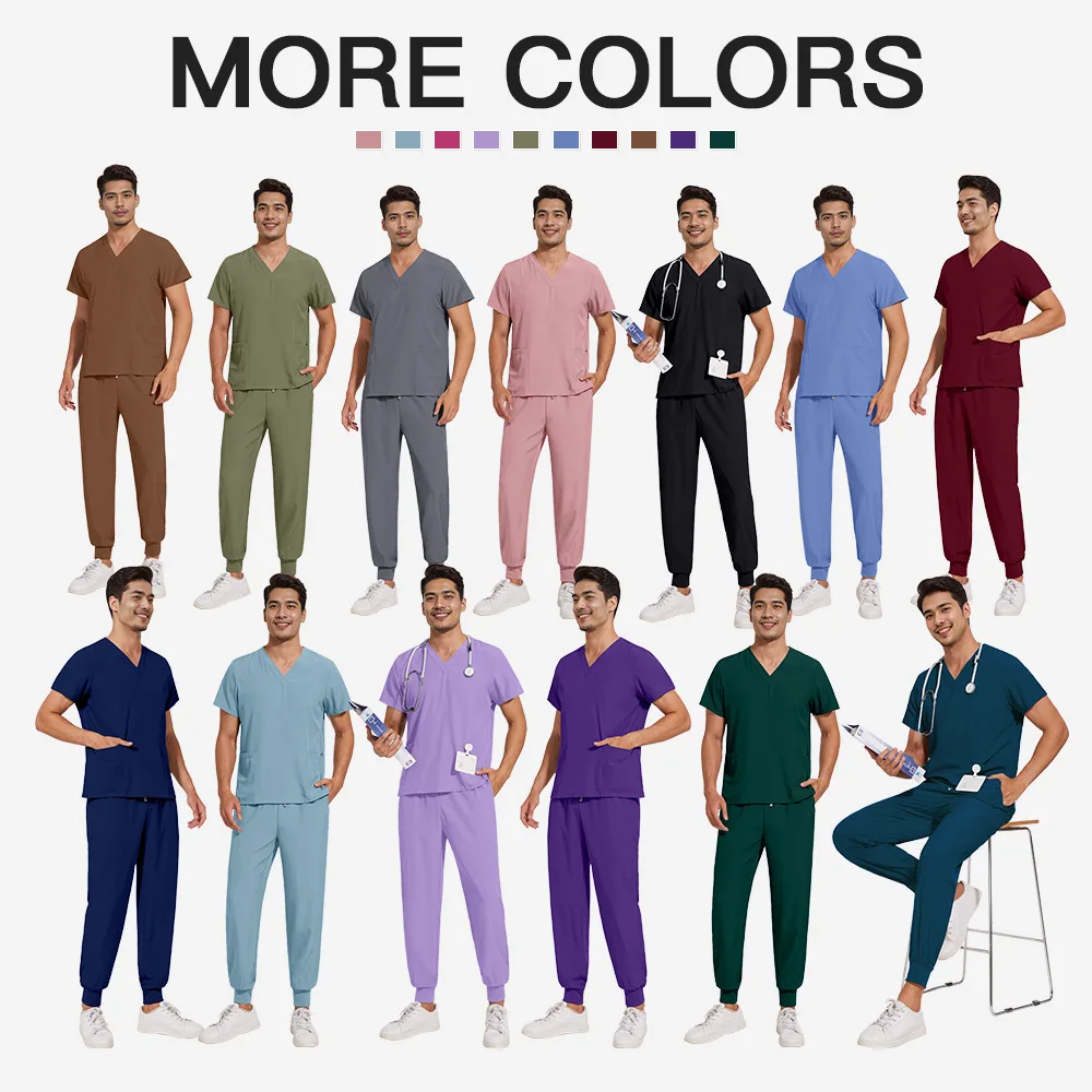 

Однотонная униформа медсестры больших размеров с v-образным вырезом, одежда для ручной стирки, тонкая быстросохнущая одежда, мужской и женский доктор из двух частей