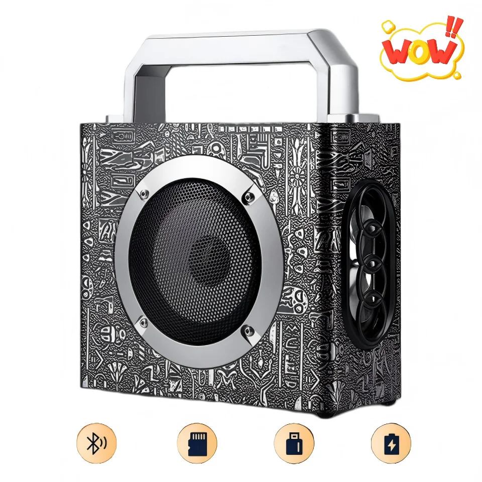 W1 Wooden Bluetooth Speaker With LED Ambient Lighting Portable Handle High-Power Outdoor Speaker Supports USB Drive TF Card AUX