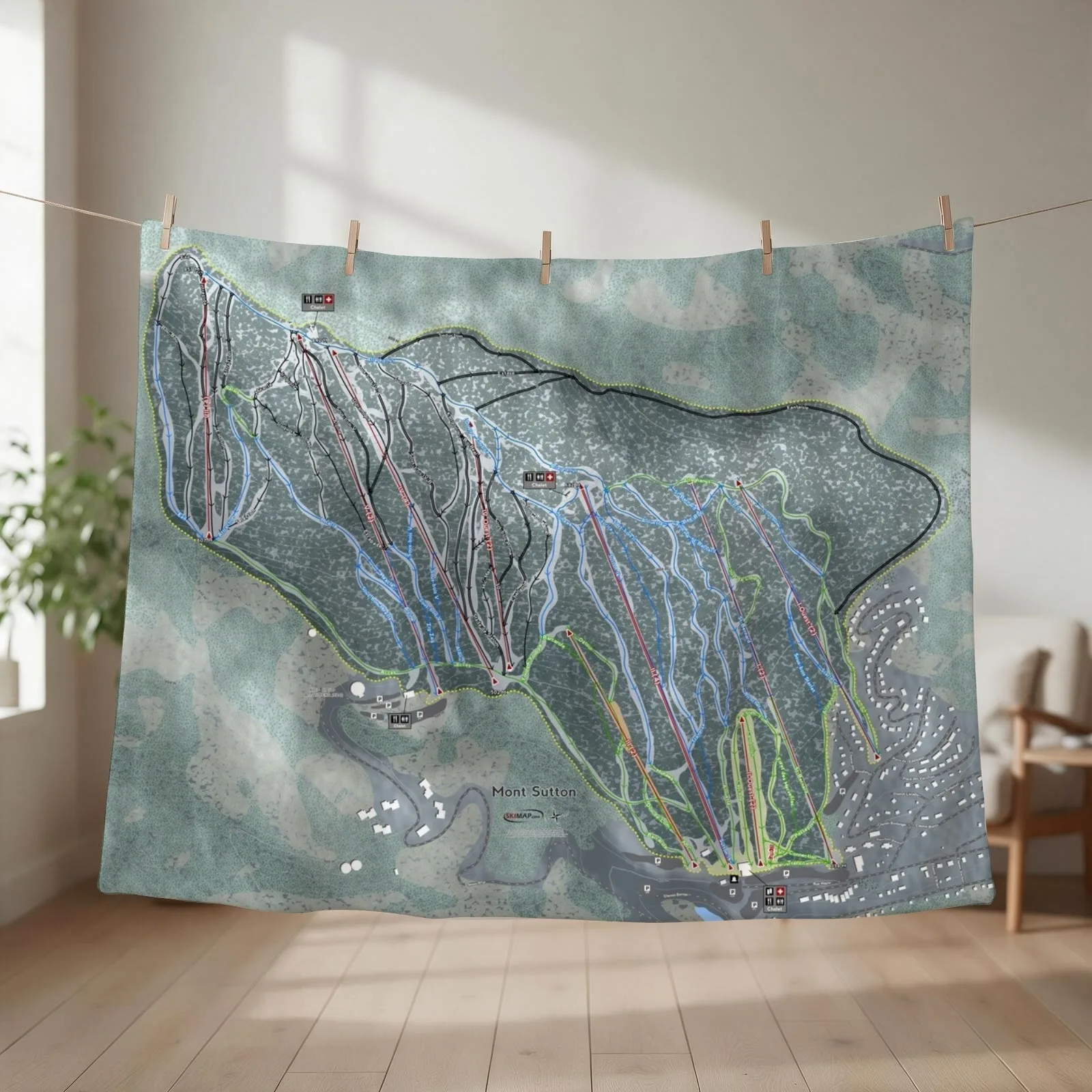 Mont Sutton Resort Trail Map Throw Blanket couch cozy soft plush fuzzy picnic outdoor blanket