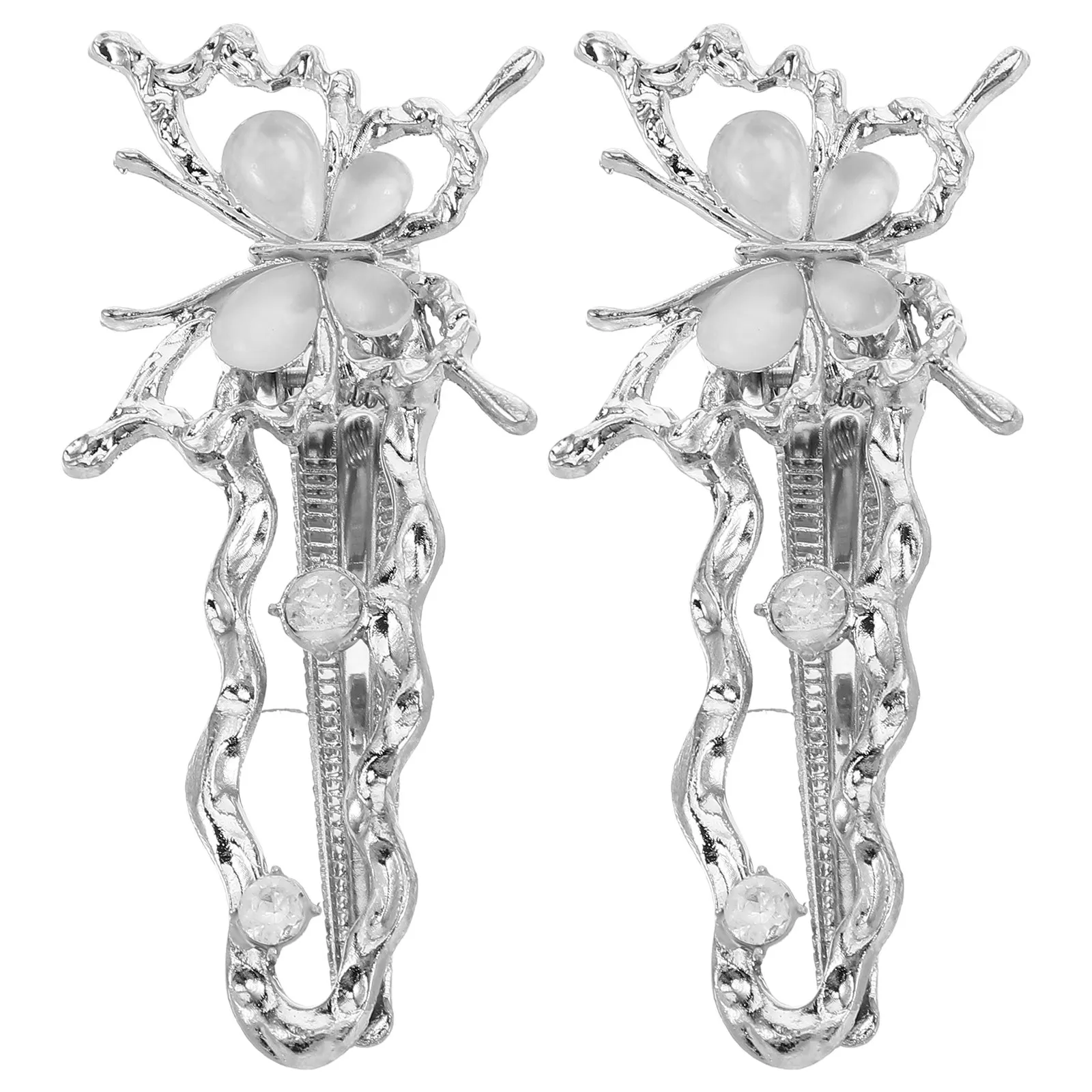 

2Pcs Butterfly Hair Clips Metal Cat Eye Stone Silver Alligator Barrettes Small Hair Styling Accessories for Women Special