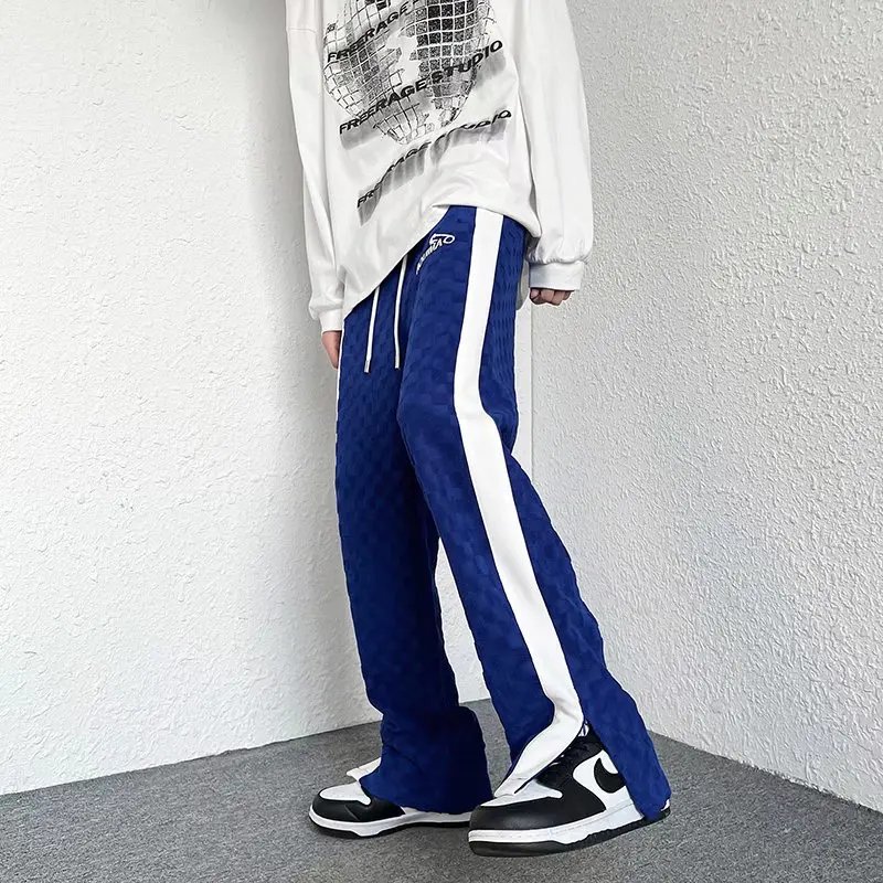 

Sweatpants Male Y2K Trousers New Fashion Patchwork Klein Blue Men Casual Baggy Tracksuit Pants Joggers Waffle Lattice Drawstring