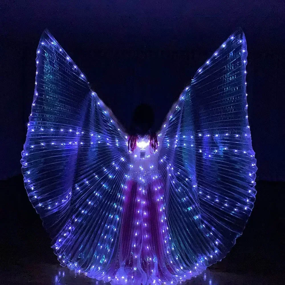 Ali a LED Danza del ventre Farfalla Luce a LED bianca Ali di Iside Spettacolo di festa di nozze Donne Costume per adulti Ali a LED per la danza