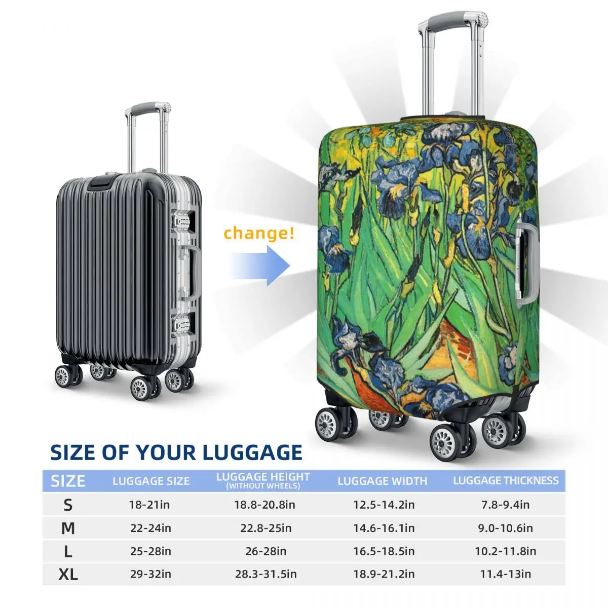 Irises Suitcase Cover Vacation Vincent Van Gogh Strectch Luggage Case Business Protector