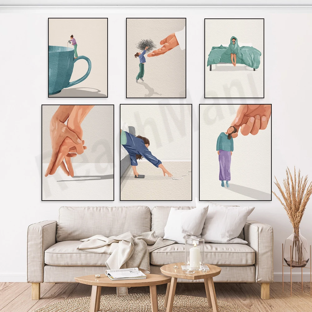 Goodnight hug, nano dance, lovers, clouds, blue sky, coffee prints, daisy flowers, fantasy book illustrations decorative posters