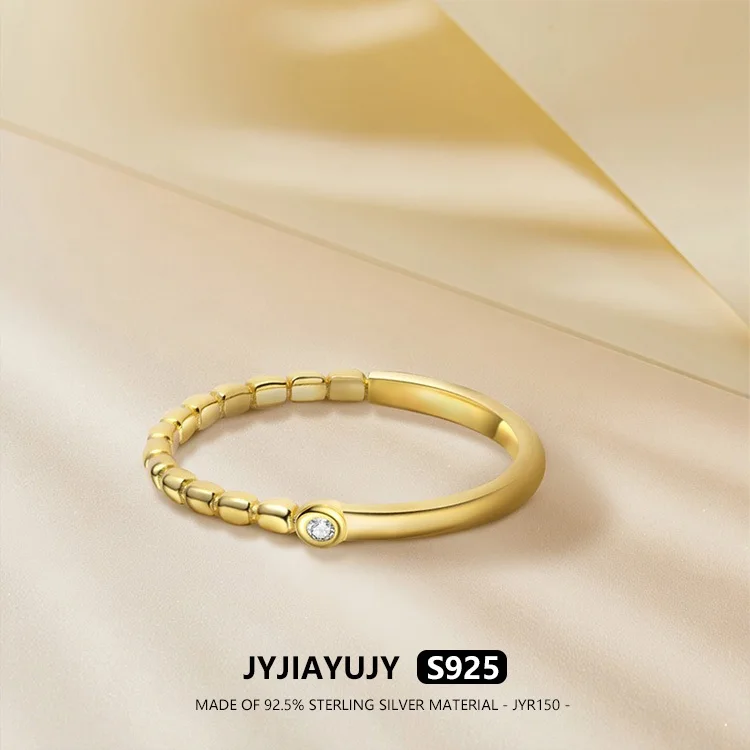 

JYJIAYUJY 100% Whole Original Sterling Silver S925 Non Adjustable Ring In Stock Square Bead Fashion Jewelry Gift Daily JYR150