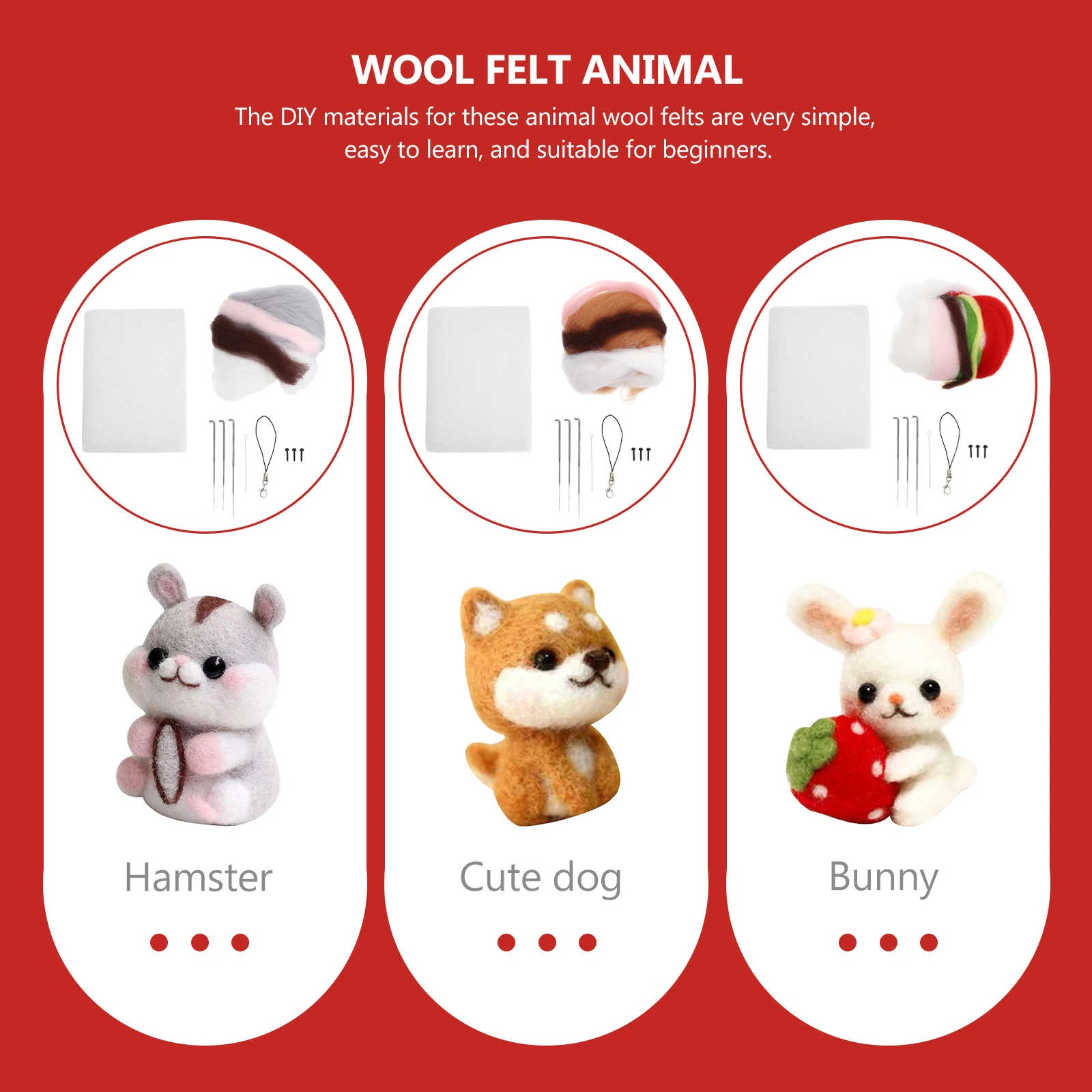 

3 set 3 Sets Wool DIY Material Kit Needle Craft Toy Cute Adorable Shape Parent-Child Activity Kids Gift Felting Beginner