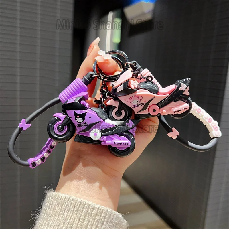 Cute and Creative Motorcycle Sanrio Kuromi Keychain Big Ear Dog Motorcycle Cool Motorcycle Keychain Male and Female Pendant