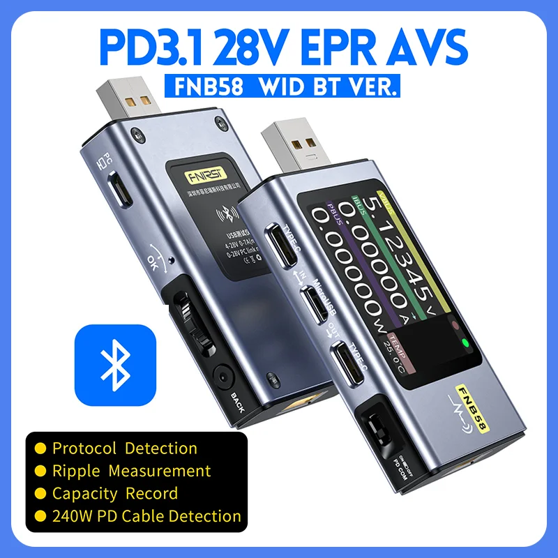 FNIRSI FNB58 Tester, Voltmeter, Ammeter, USB Tester Power loss Detection Equipment Power PD Trigger Detection