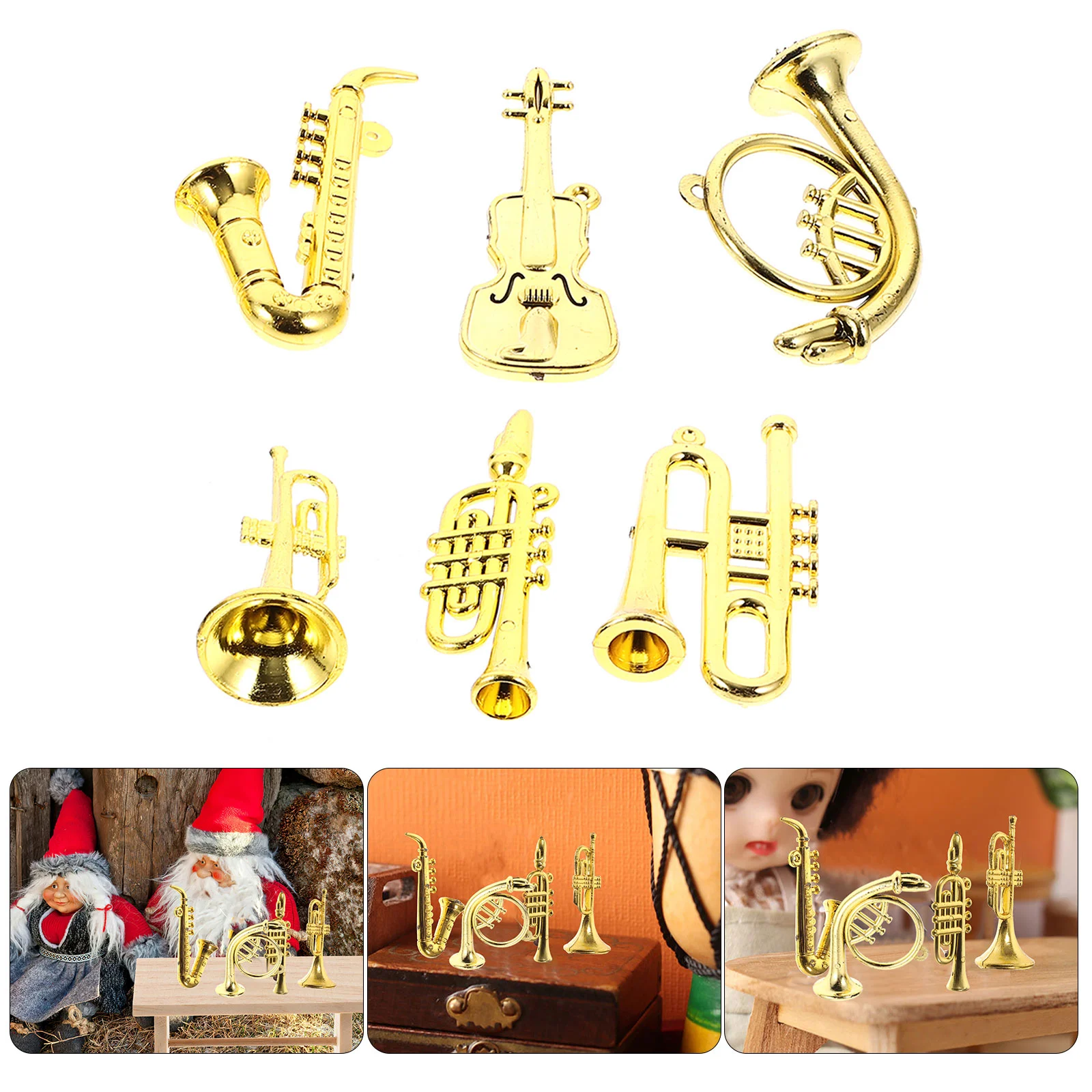 

6 Pcs 1:12 Musical Instrument Dollhouse Gold Decor Decoration Violin Miniature Instruments