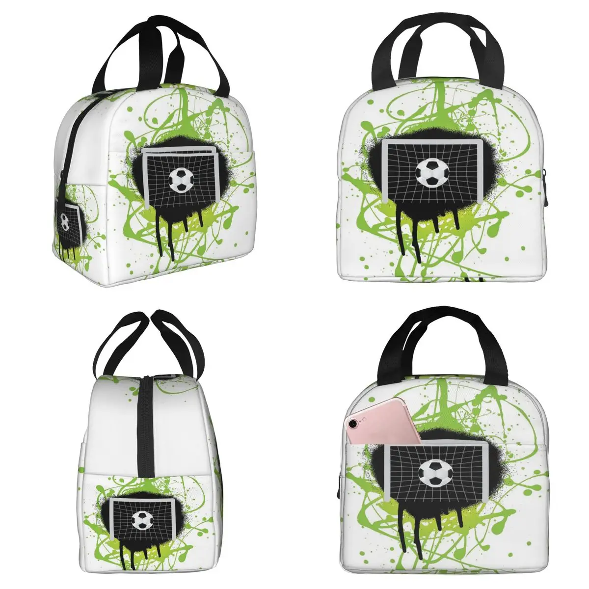 Graffiti Soccer Painting Insulated Lunch Bag for Kids School Cooler Thermal Food Box Tote Leakproof Lunch Boxes Container