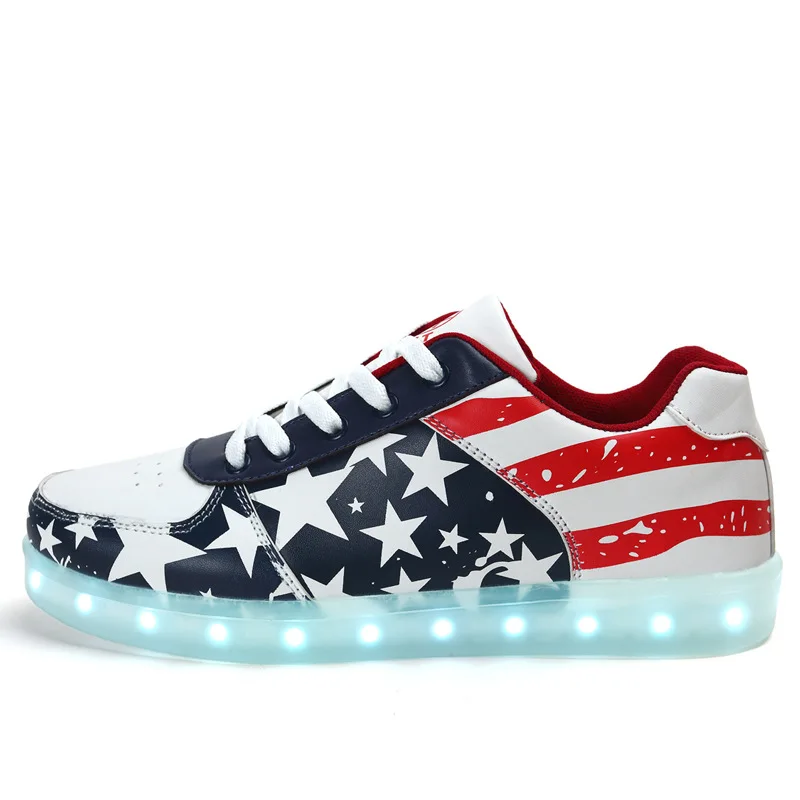 Trump Unisex buty z lampkami LED modna trampki z diodami LED z wysokim topem, świecąca świecące buty USB dla mężczyzn, kobiet, nastolatków