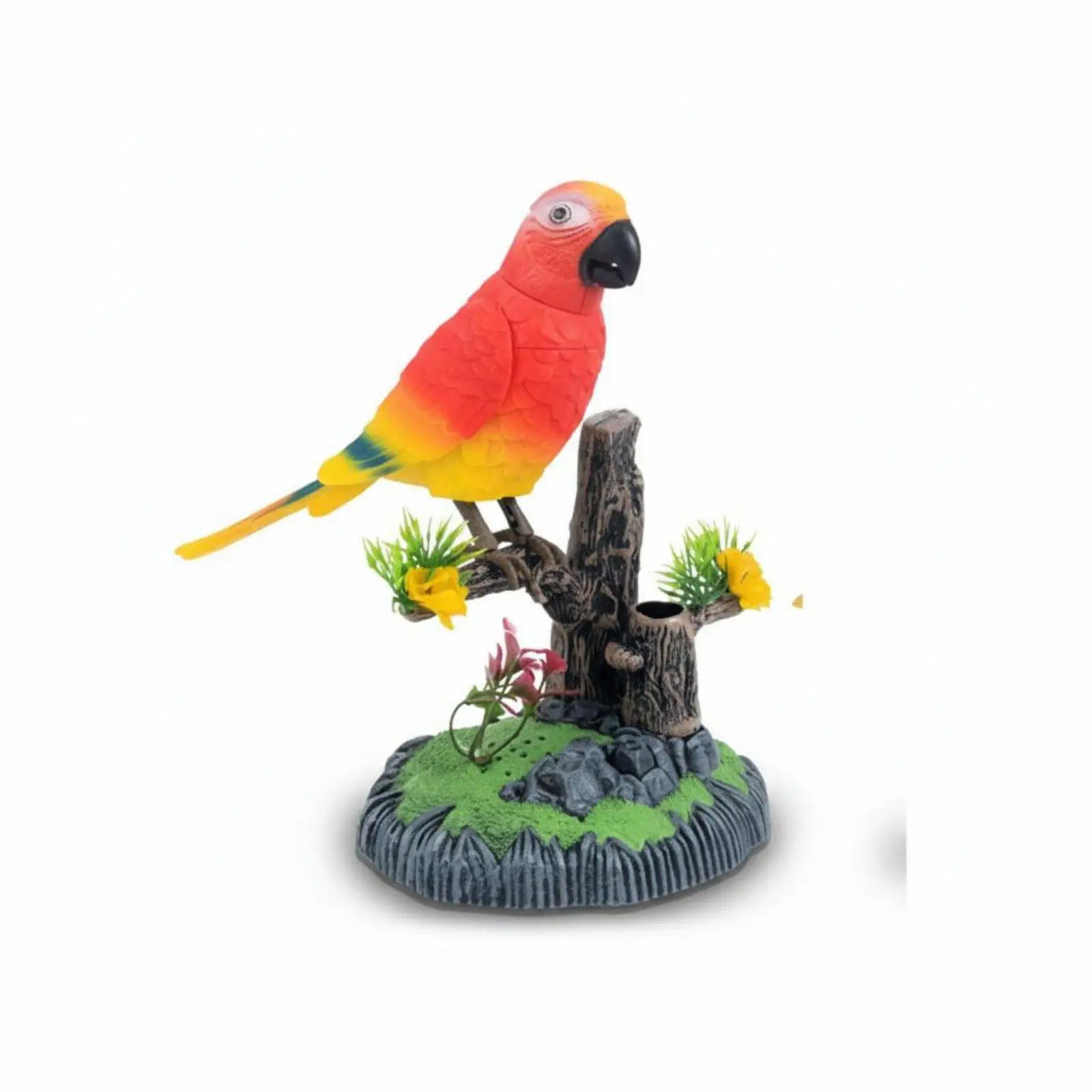 Interactive Chirping Bird Figure for Kids Adults with Motion Sensors and Tree Trunk Stand