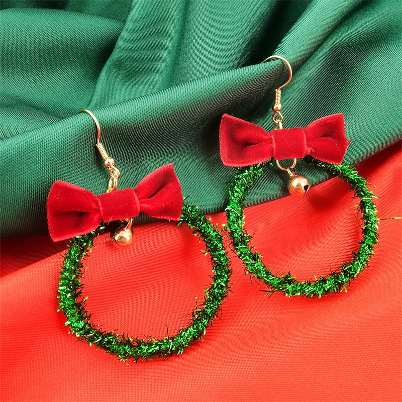 عيد الميلاد مبالغ فيها القوس الكبير سوينغ سانتا كلوز أقراط للنساء أجراس ملونة انخفاض القرط الفتيات عيد الميلاد السنة الجديدة عطلة الهدايا