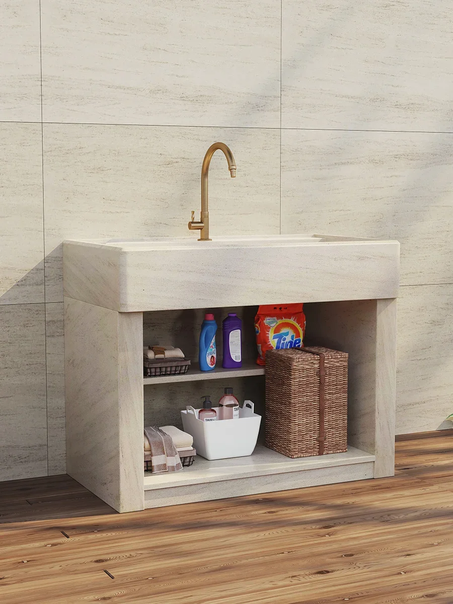 حوض غسيل رخامي مع حوض غسيل متكامل، وطاولة غسيل خارجية للحديقة، وحوض فناء منزلي