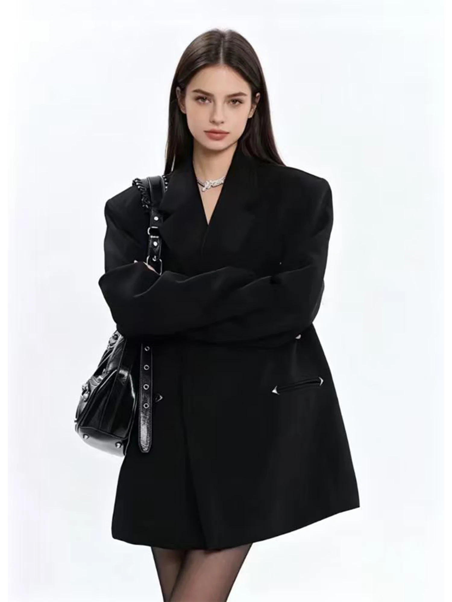 Women's Black Oversize Loose Blazer Fashion Y2k 2000s Vintage Suit Coat Y2k 2000s Vintage Outerwear for Women Spring Autumn 2026