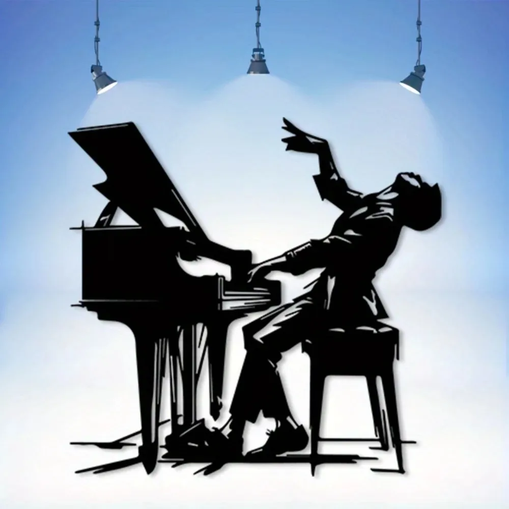 Vintage Jazz Piano Metal Wall Art - Weather-Resistant Musician Sculpture for Indoor/Outdoor Decor, Dynamic Instrument Decor