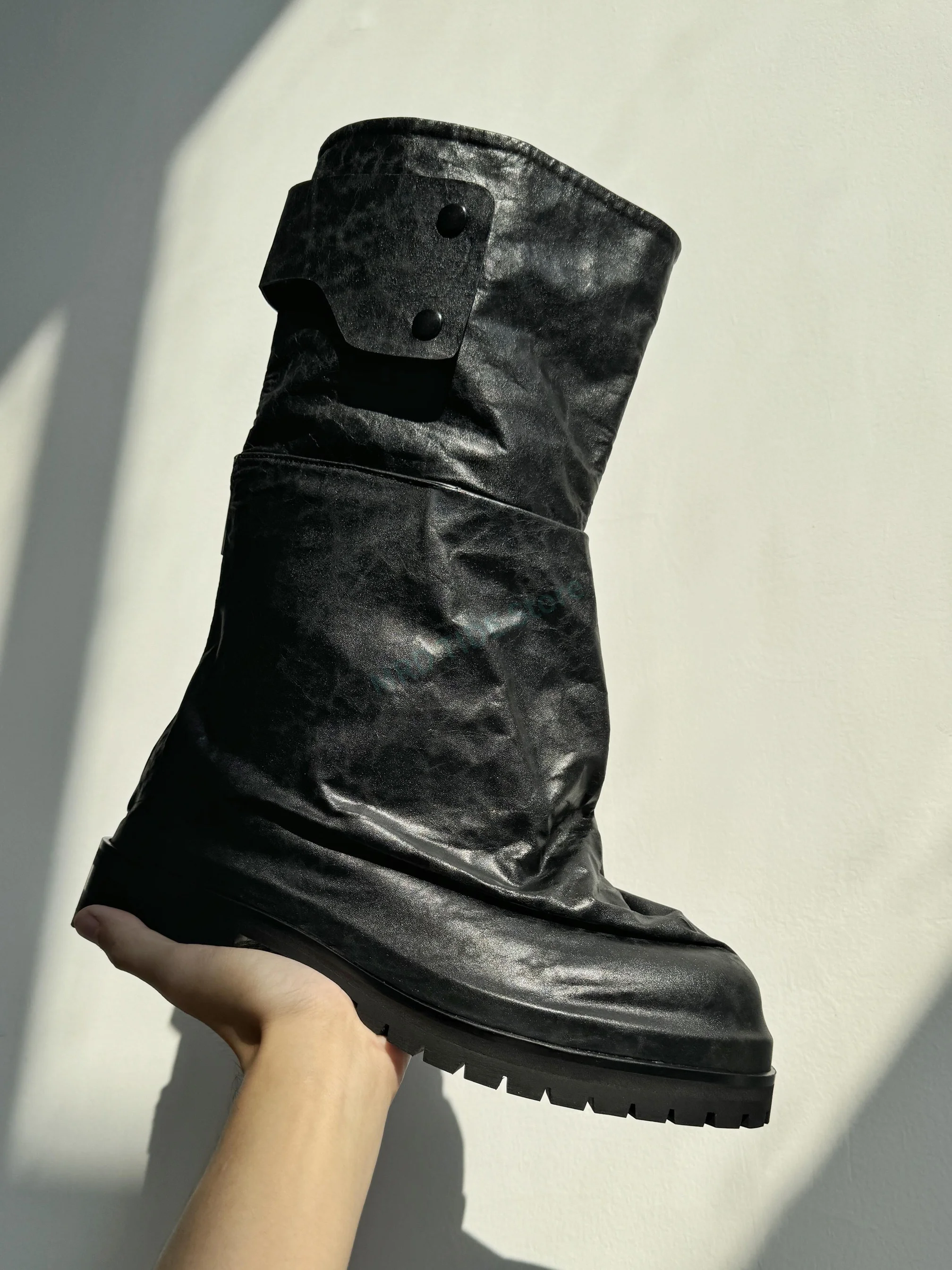 Brand Men Boots Genuine Leather Pleated Flats High To Basic Mid-Calf Casual Shoes Gothic Vintage Luxury Designers Sneakers 42