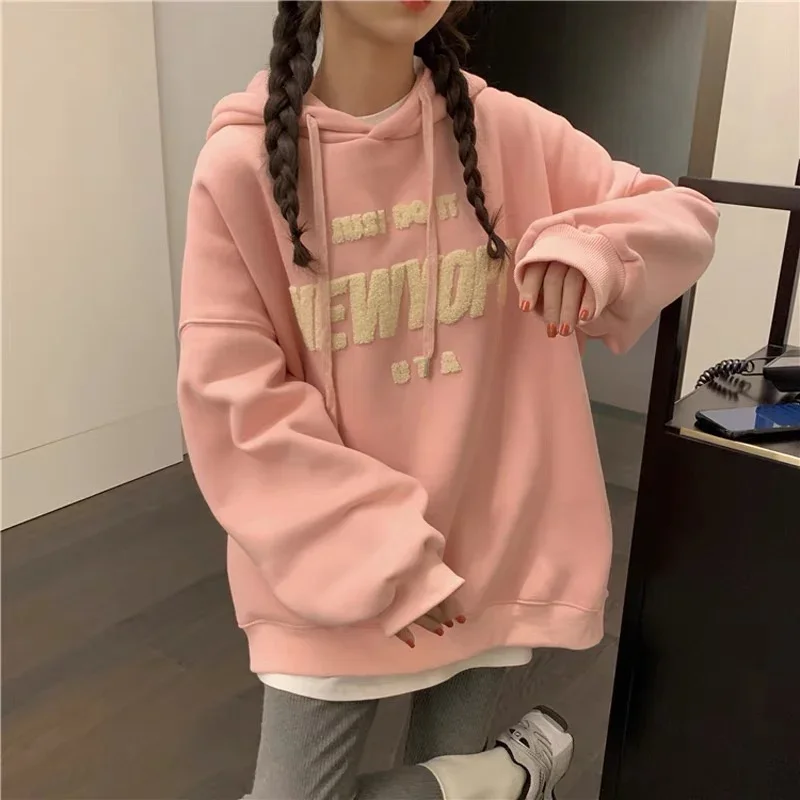 Women New Autumn Thin Long Sleeve Pullover Tops Casual Letters Print Vintage Classic Hoodie for Female Korean Fashion Sweatshirt