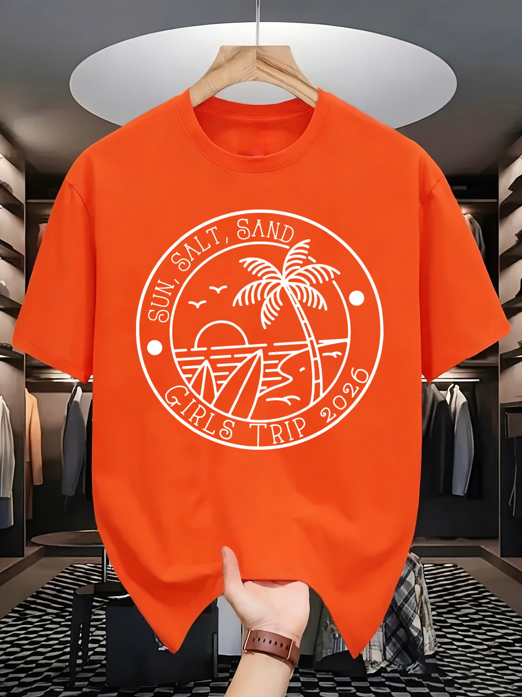 Sea Level And Sunset Coconut Trees Print Men Cool T Shirt Loose Casual Short Sleeve Cotton Trendy T-Shirt Summer Hip Hop Clothes