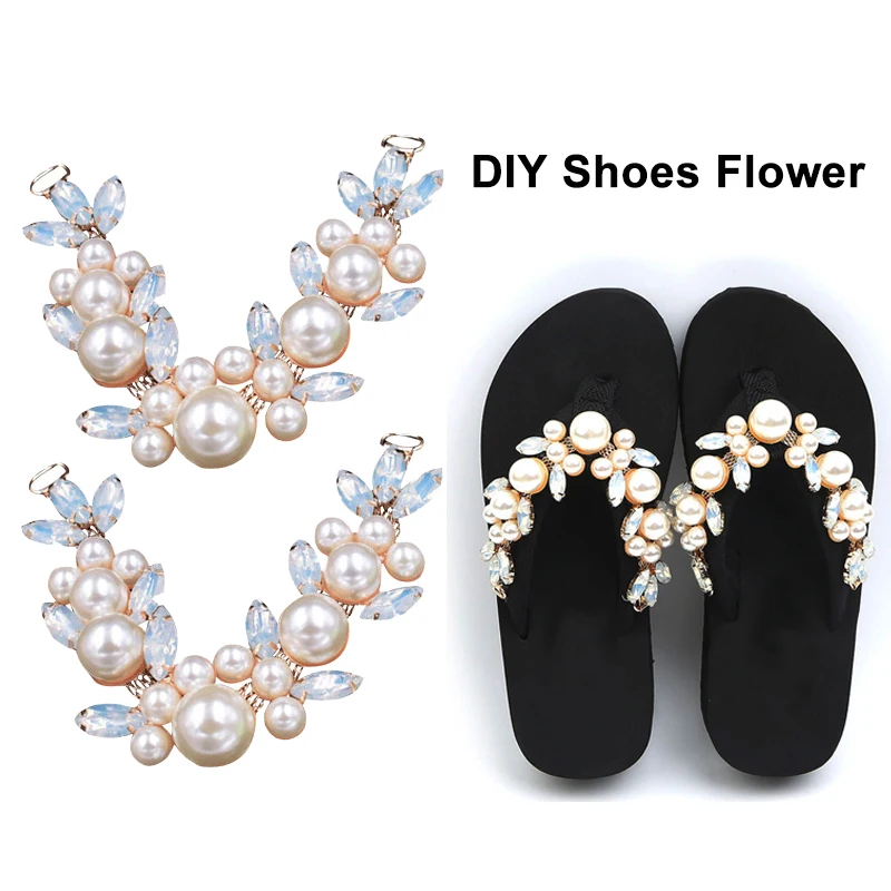 Engood 10Pcs Rhinestone Pearl Shoes Chain Connectors Sewing Trim & Embellishments Craft Buckle DIY Flip-Flops Hair Accessoriess