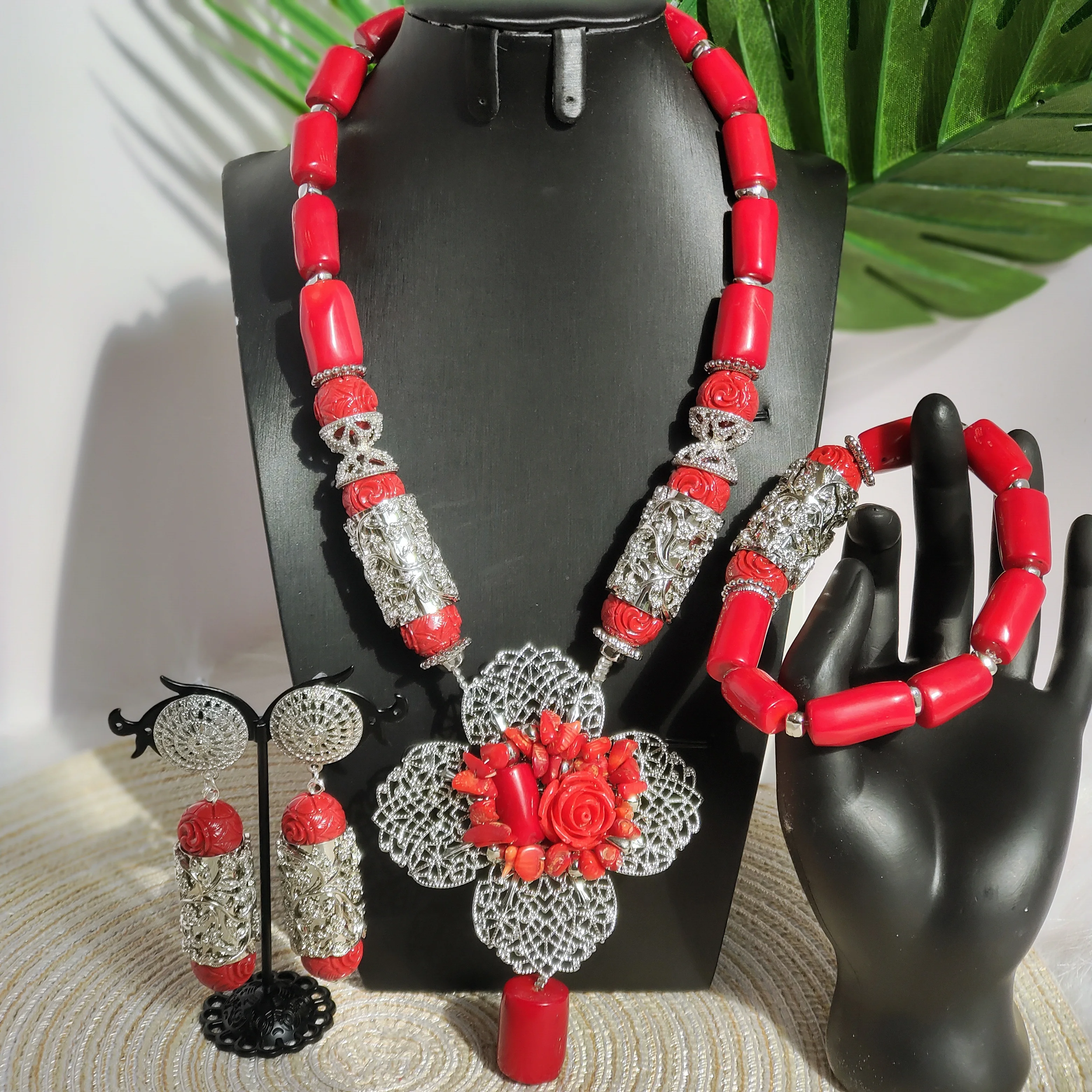 

Real Red Coral Beaded Nigerian Wedding Jewelry Sets