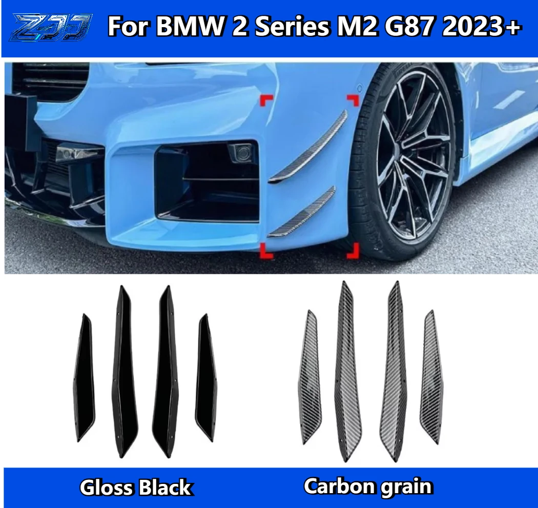

New 4PCS For BMW 2 Series M2 G87 2023+ Car Bumper Canards Lip Splitter Trim Fins Air Vent Outlet Cover Trim Car accessory