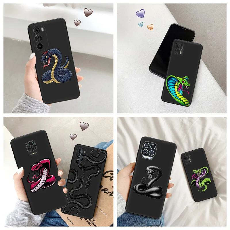 Silicone Black Phone Case for Motorola G72 G53 G73 G9 G50 G51 G60 G71 5G G22 G32 G52 Snake Cobra Python Moto Edge 30 20 40 Cover