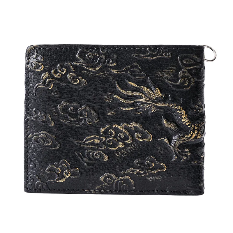 Punk Rock Biker Herren-Geldbörse mit Metallkette Retro Silberner Drache Geprägt Echtes Leder Diebstahlsichere Kettenbörse für Männer – Detail 19