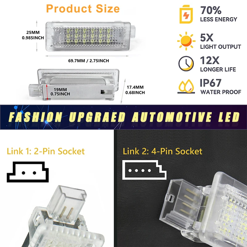 2x LED Door Courtesy Interior Footwell Light Luggage Trunk Glove Box Lamp For BMW X5 E70 F15 X3 E83 F25 X1 E84 X6 E71 F16