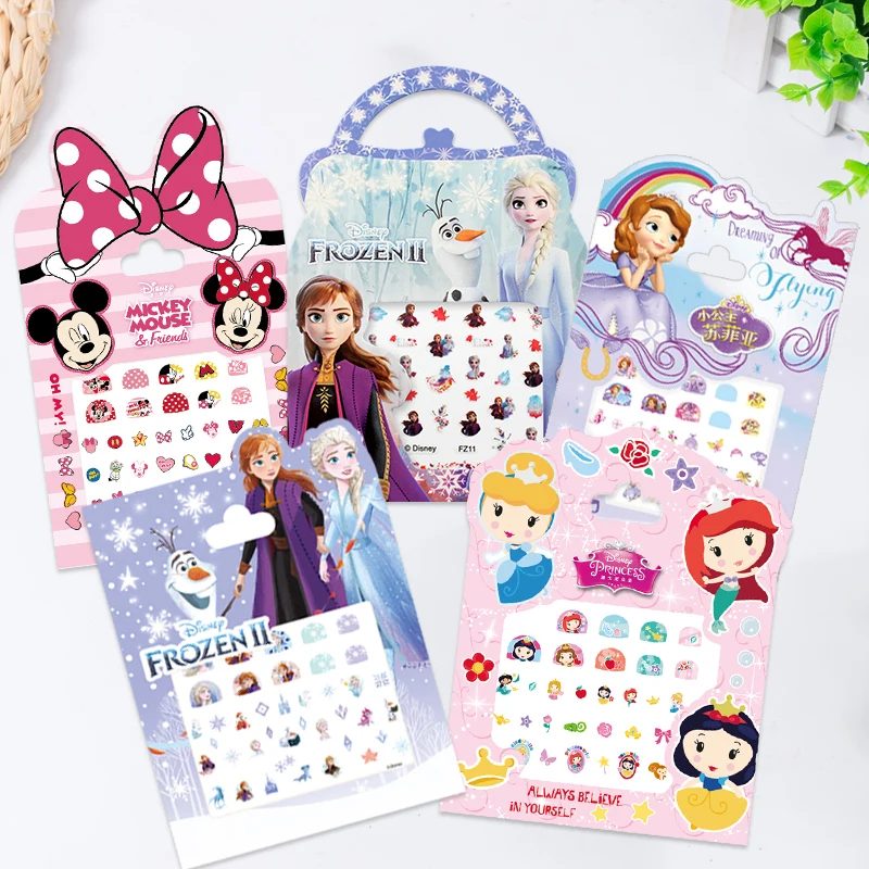 Genuine Disney Kids Nail Stickers Elsa Anna Minnie Sofia Princess Safe Non-Toxic Nail Decals for Toddler Girls Baby Beauty Toy