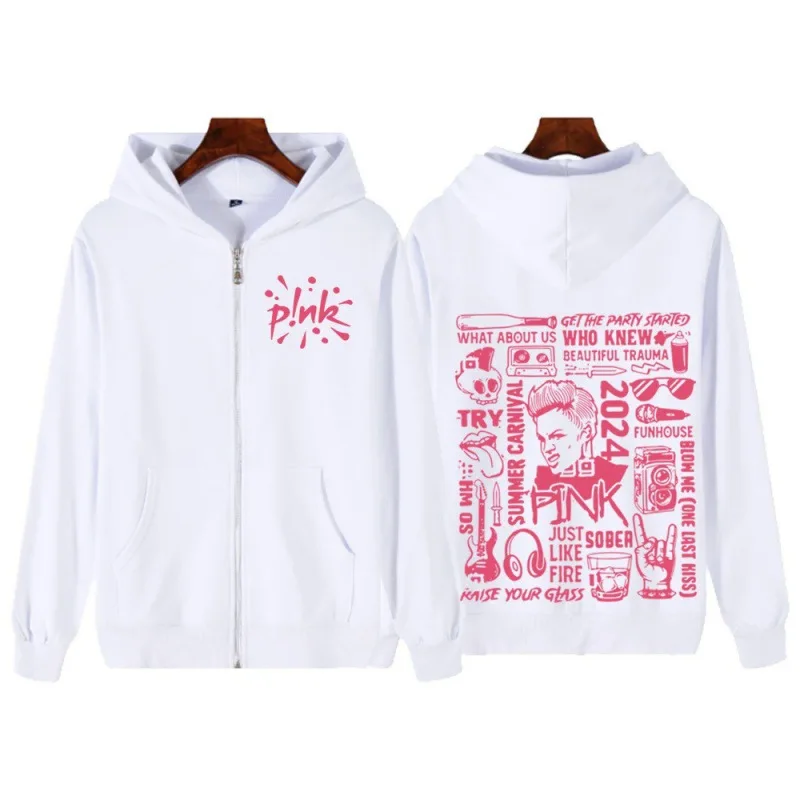 Pink Singer Summer Carnival 2024 Zipper Hoodies Fashion Harajuku Pullovers Casual Zip Up Hooded Sweatshirts Streetwear Fans Gift